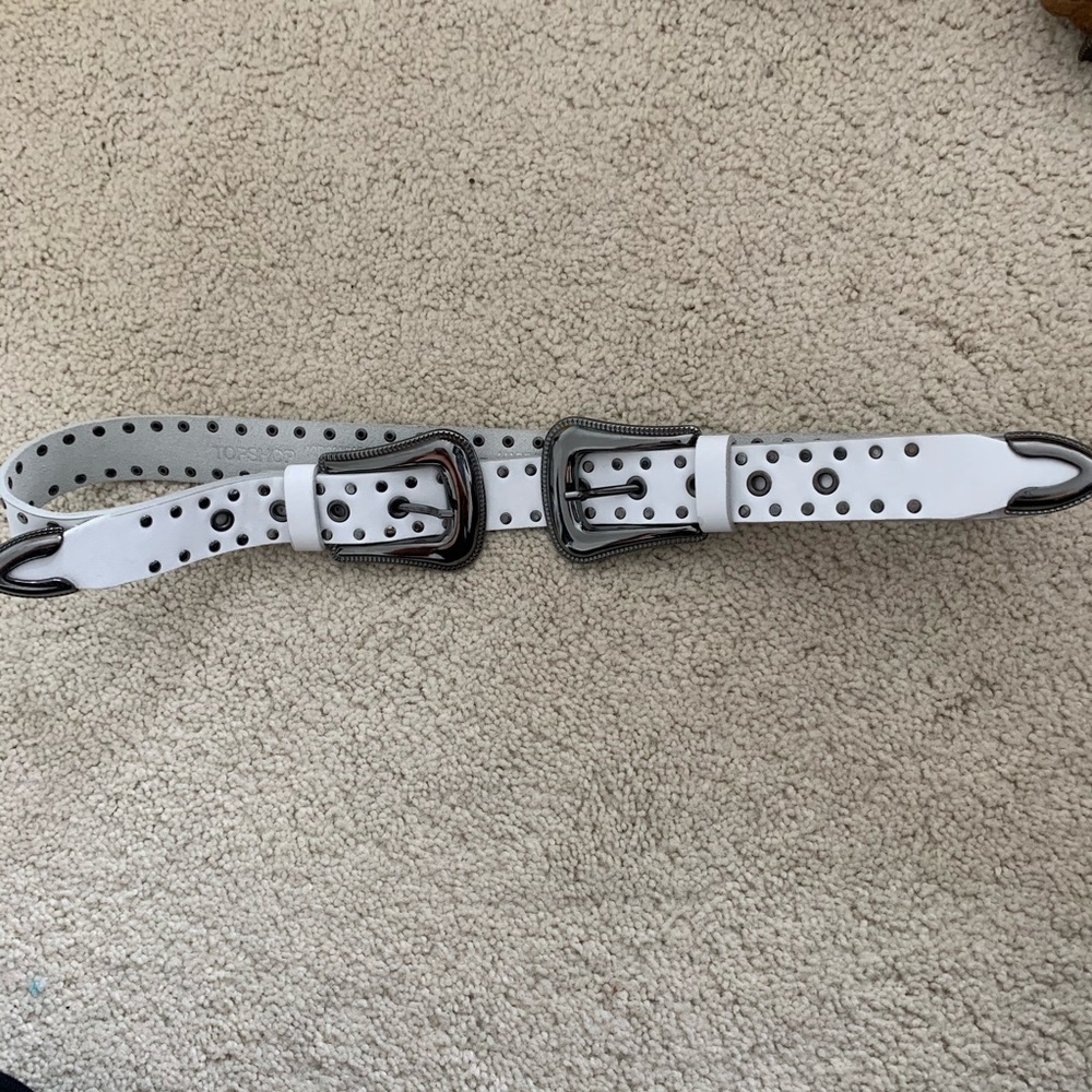 White Leather Western Belt